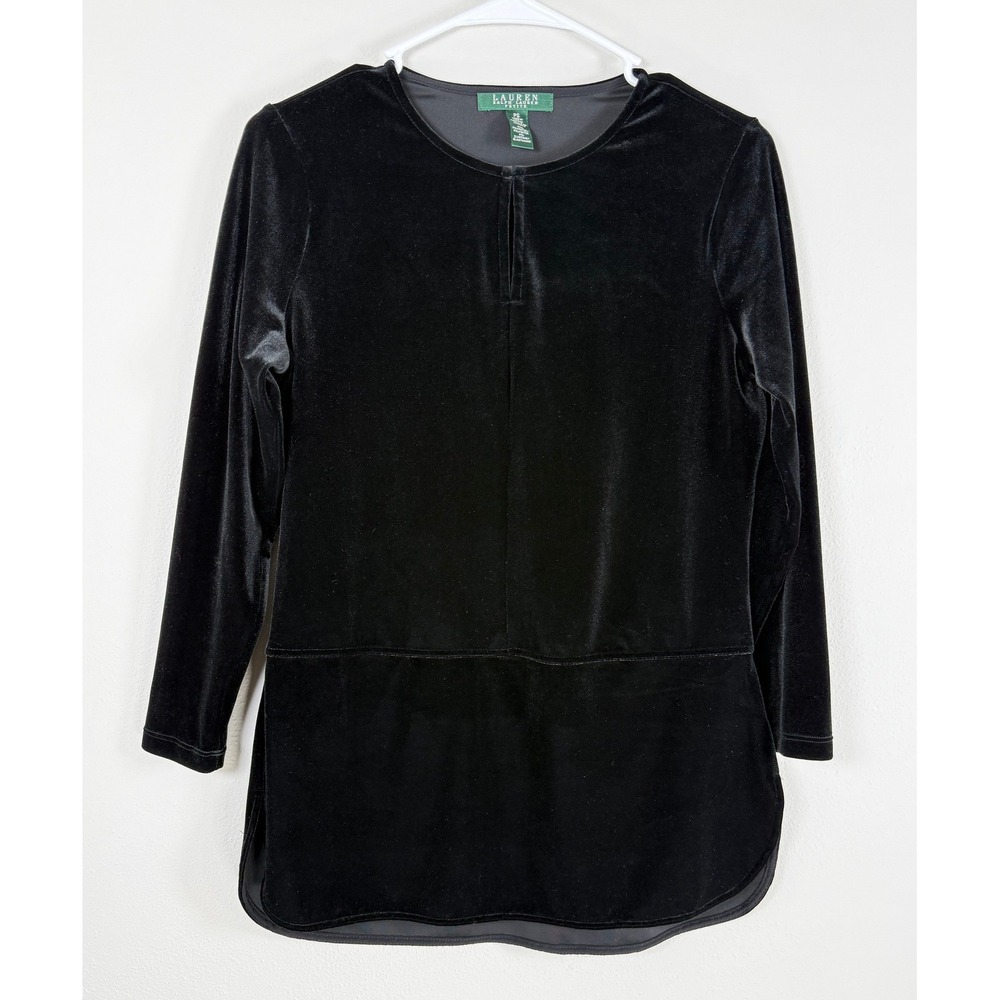 Lauren Ralph Lauren Velvet Tunic Women PS Black Dark Academia Quiet Luxury